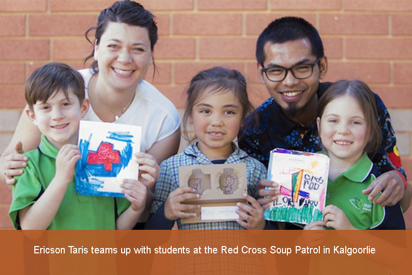 Ericson Taris teams up with students at the Red Cross Soup Patrol in Kalgoorlie